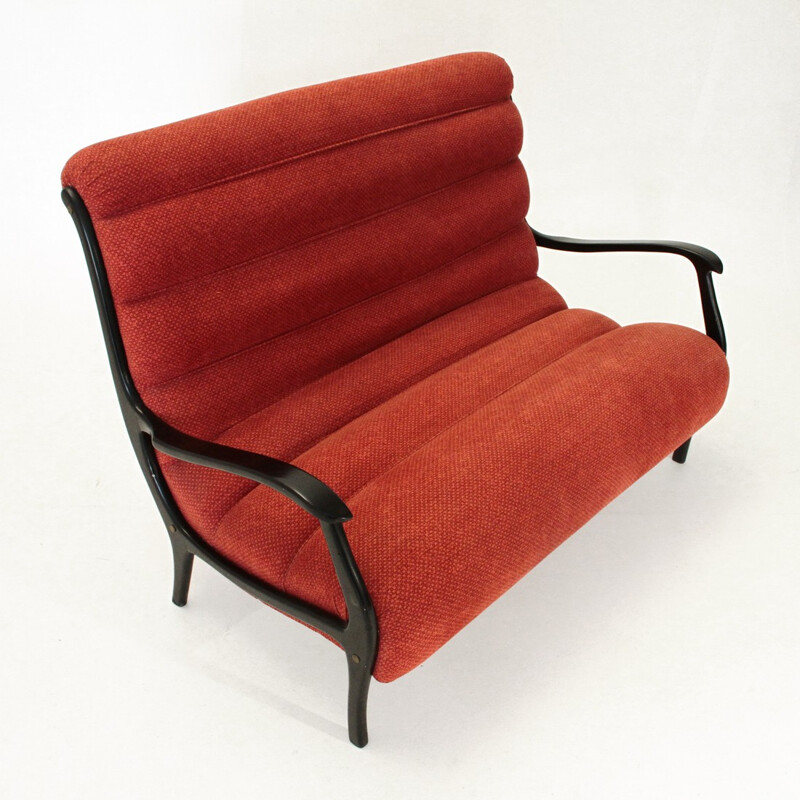 Mitzi fleece red sofa by Ezio Longhi for Elam - 1950s