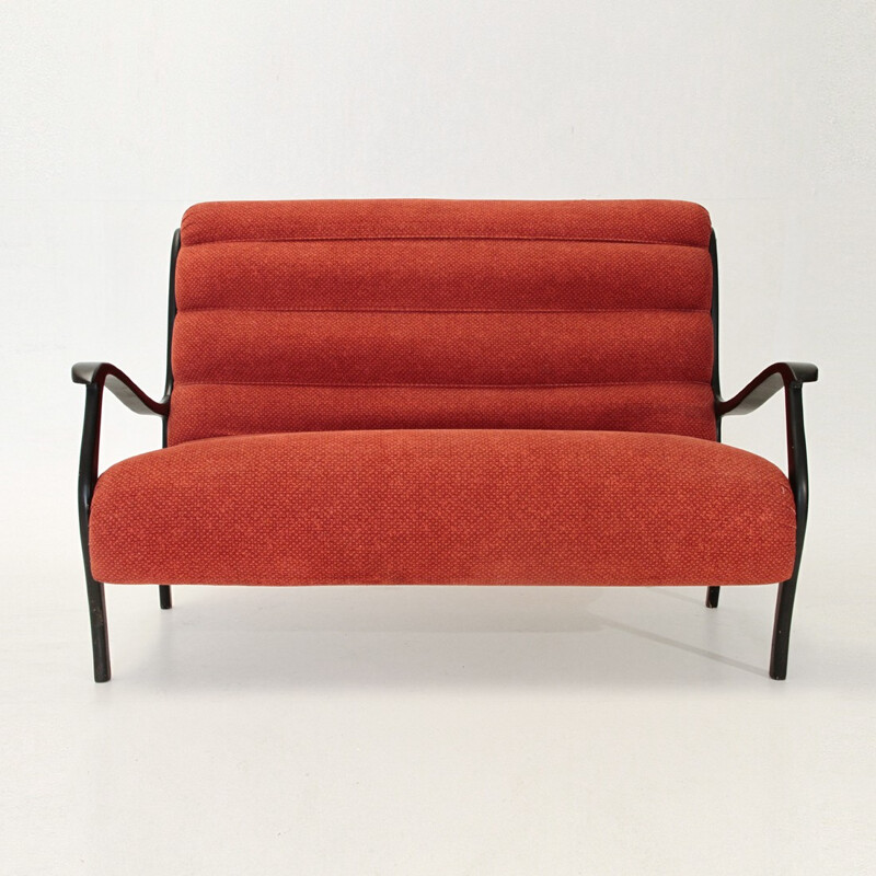 Mitzi fleece red sofa by Ezio Longhi for Elam - 1950s