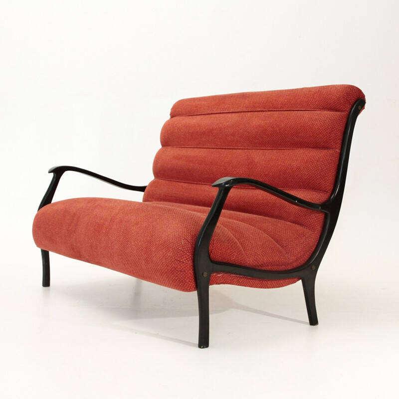 Mitzi fleece red sofa by Ezio Longhi for Elam - 1950s