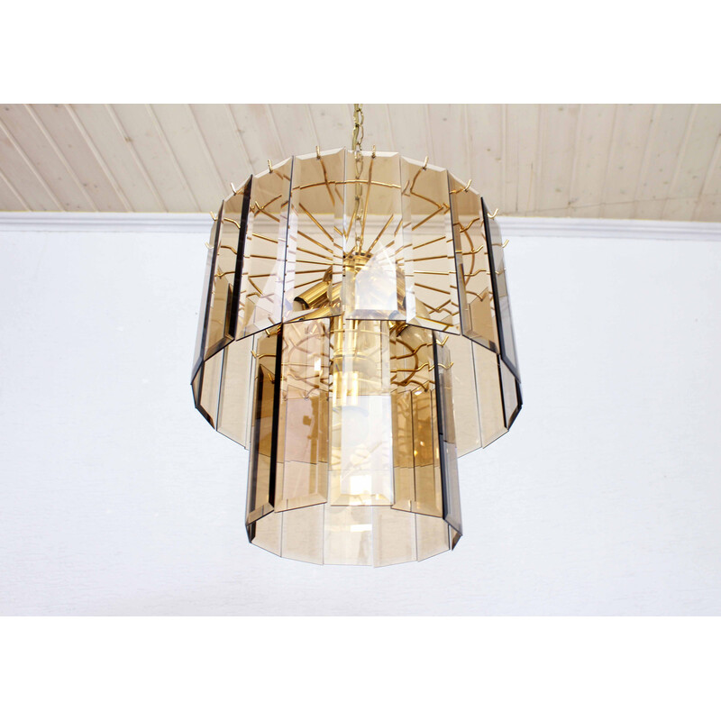 Vintage glass and brass chandelier, Italy