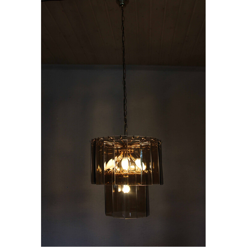 Vintage glass and brass chandelier, Italy