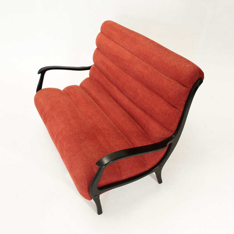 Mitzi fleece red sofa by Ezio Longhi for Elam - 1950s