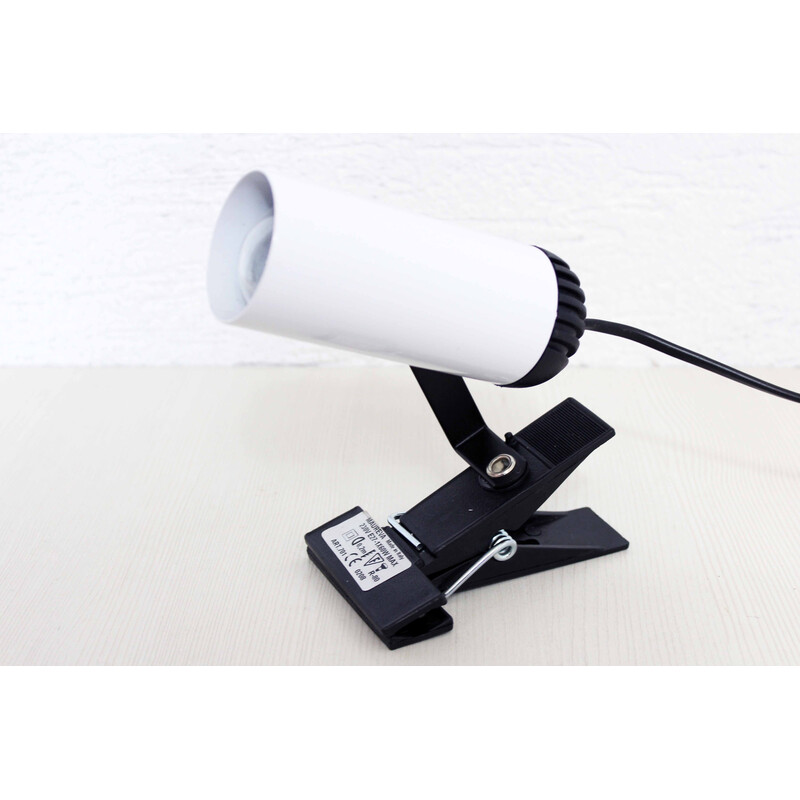 Vintage spotlight in white lacquered metal on plastic clamp for Maureva, 1970