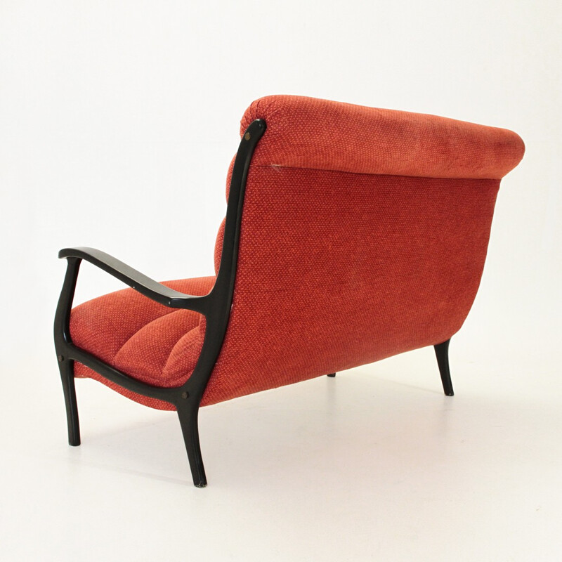 Mitzi fleece red sofa by Ezio Longhi for Elam - 1950s