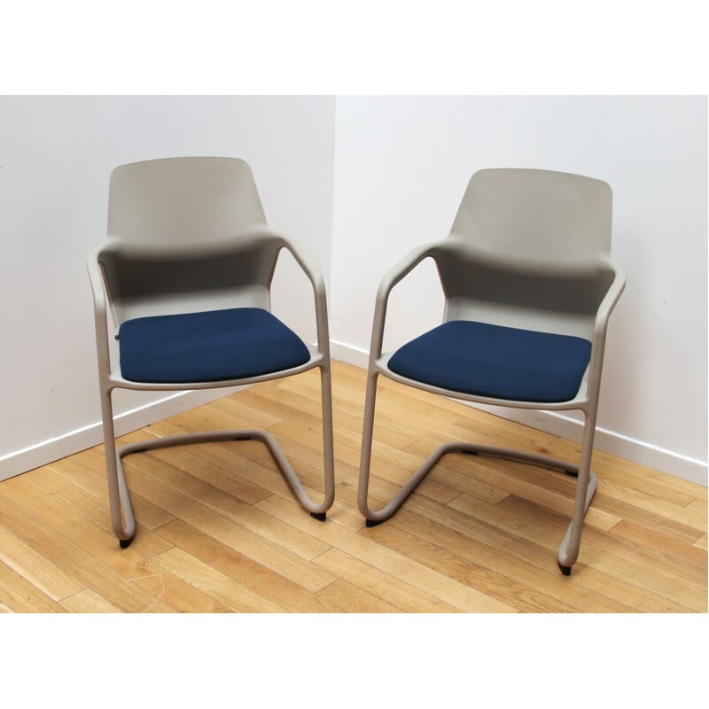 Pair of vintage Metrick office armchairs in metal and plastic for Wilkhann