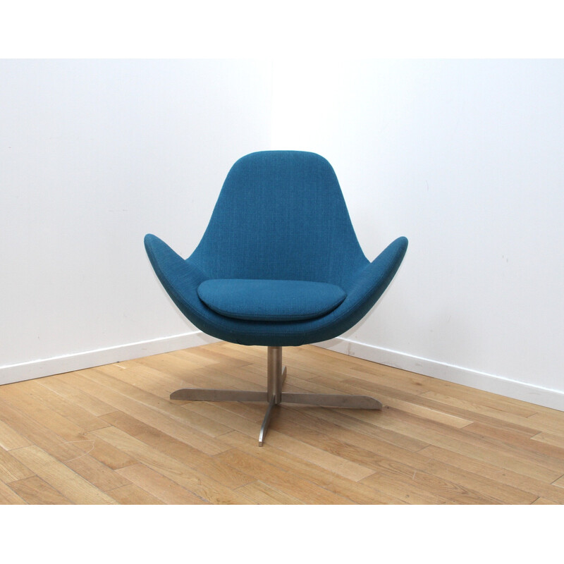 Fauteuil vintage Electra en métal chromé et tissu bleu pour Calligaris