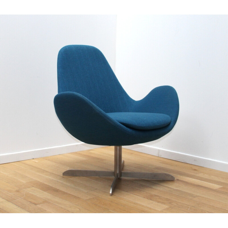 Vintage-Sessel Electra aus verchromtem Metall und blauem Stoff für Calligaris
