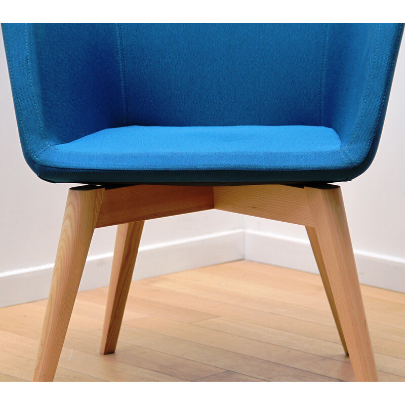 Vintage Tula armchair in light wood and blue fabric for Narbutas