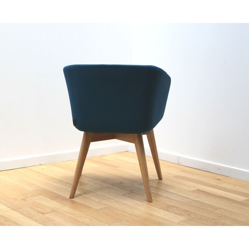 Cadeira de braços Tula vintage em madeira clara e tecido azul para Narbutas