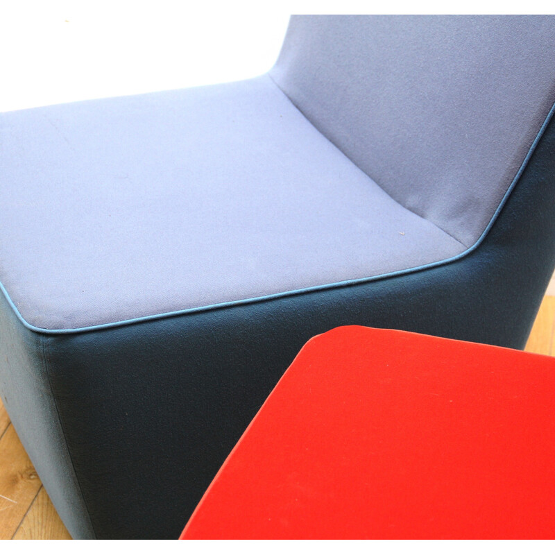 Par de cadeiras de chá vintage em tecido vermelho e azul para Sancal, Espanha