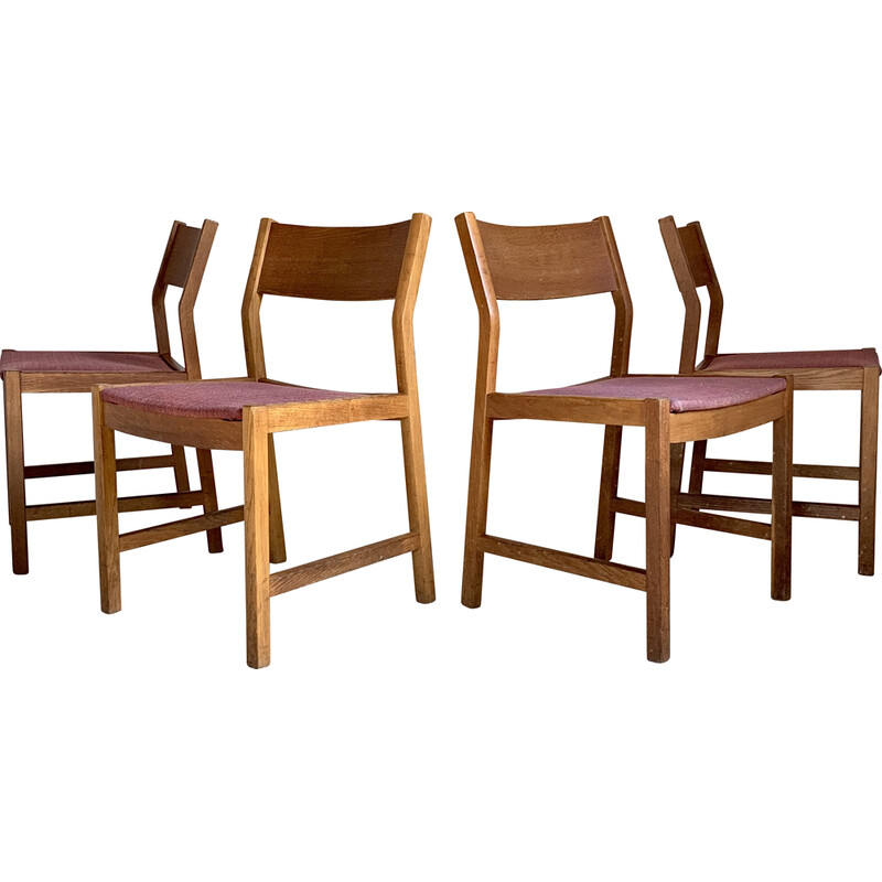 Set of 4 vintage oiled solid oak chairs by Borge Mogenson for Søborg Møbelfabrik, Denmark