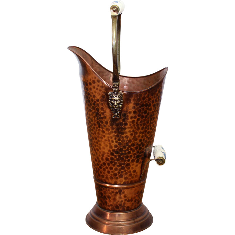 Vintage umbrella stand in hammered copper and brass, France 1960