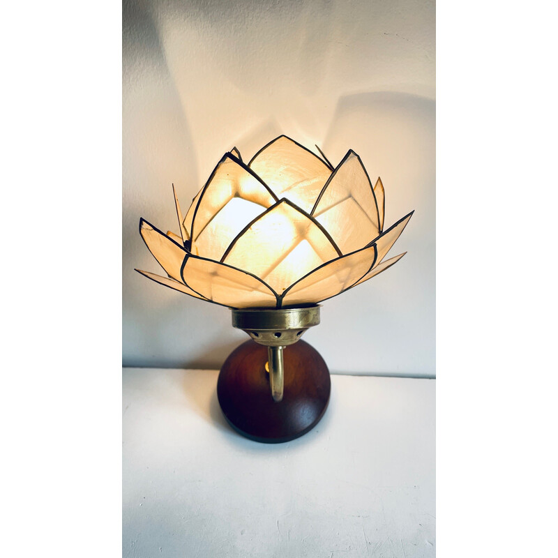 Vintage flower-shaped wall lamp in mother-of-pearl and brass