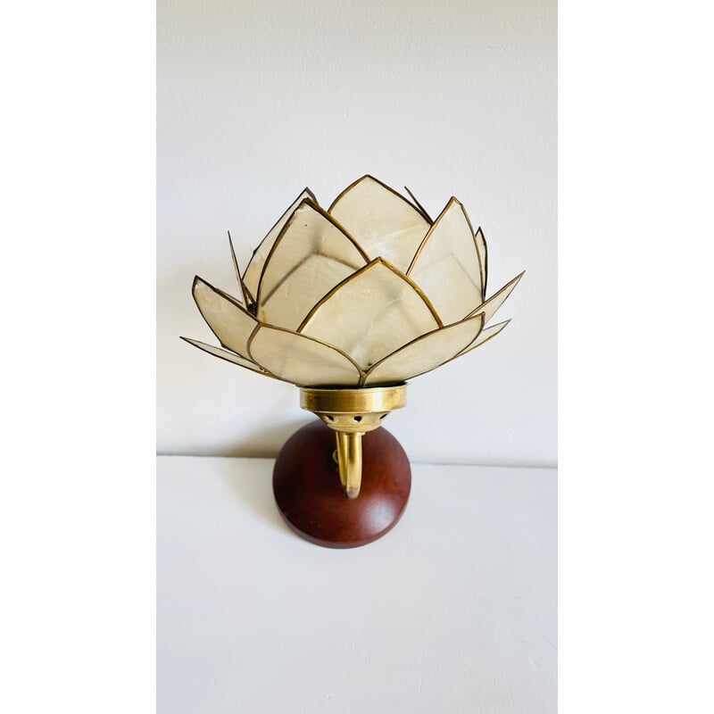 Vintage flower-shaped wall lamp in mother-of-pearl and brass