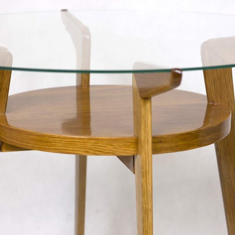 Circular czech beech coffee table by Jitona - 1960s