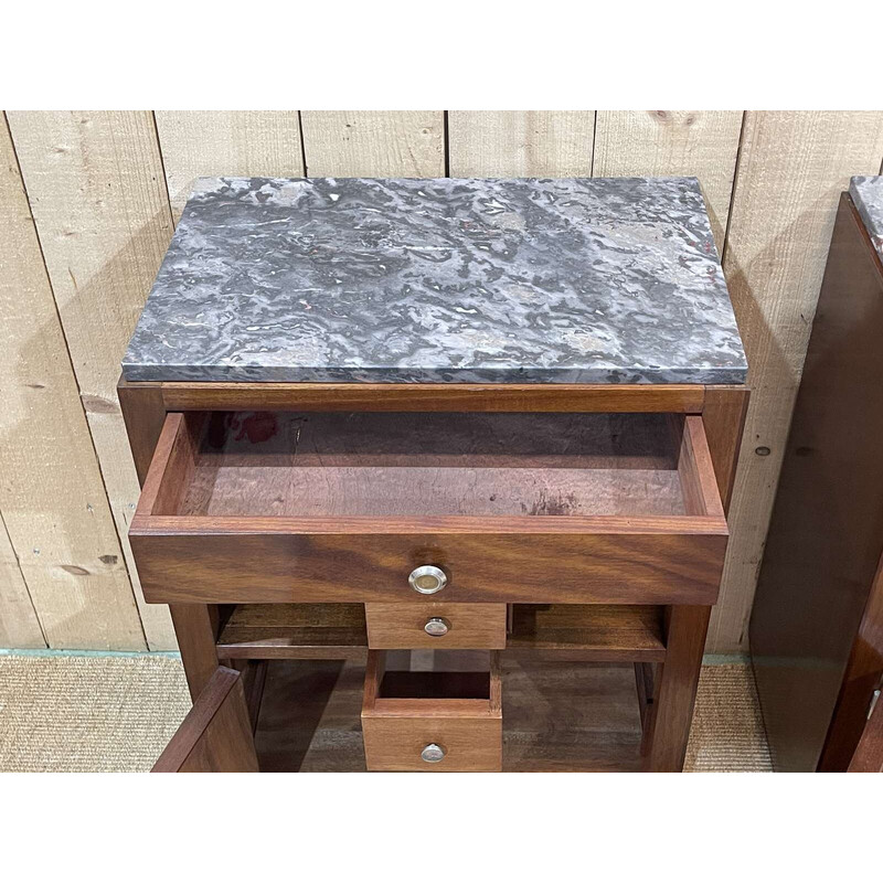 Pair of vintage Art Deco bedside tables in mahogany and marble