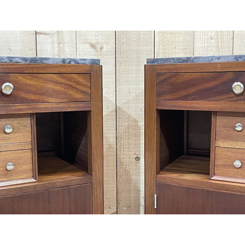 Pair of vintage Art Deco bedside tables in mahogany and marble