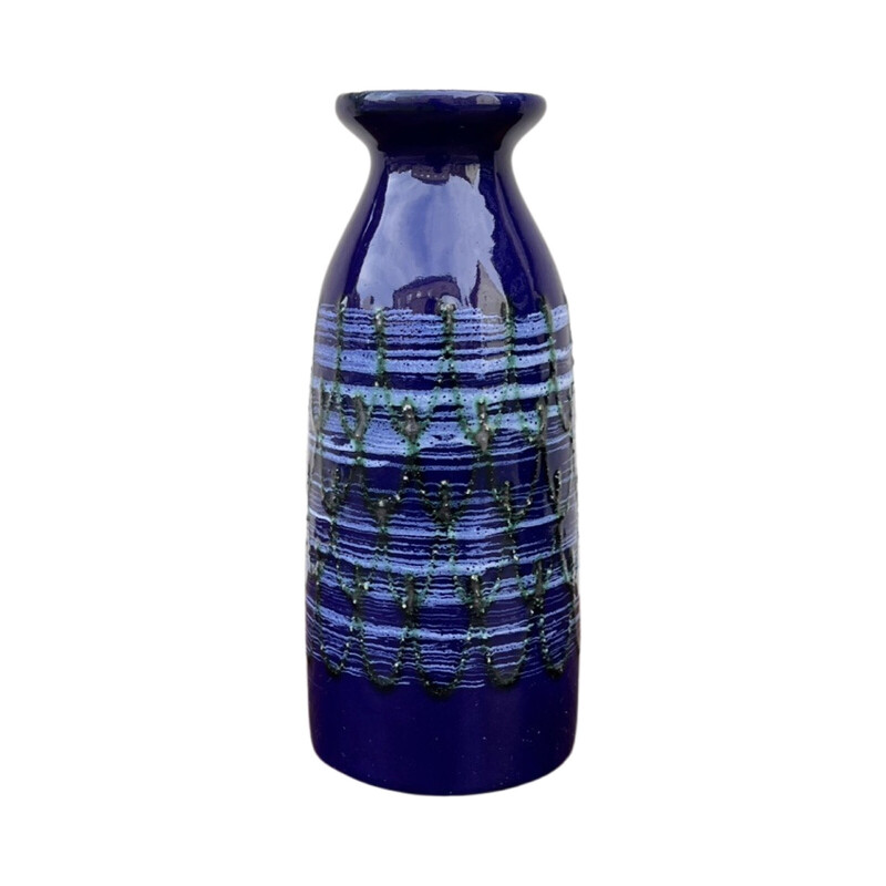 Vintage ceramic vase in cobalt blue for Strehla Keramik, Germany 1960