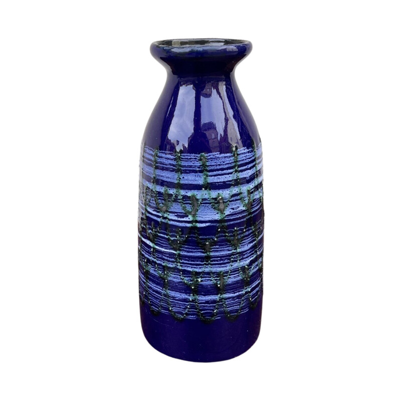 Jarrón de cerámica vintage en azul cobalto para Strehla Keramik, Alemania 1960