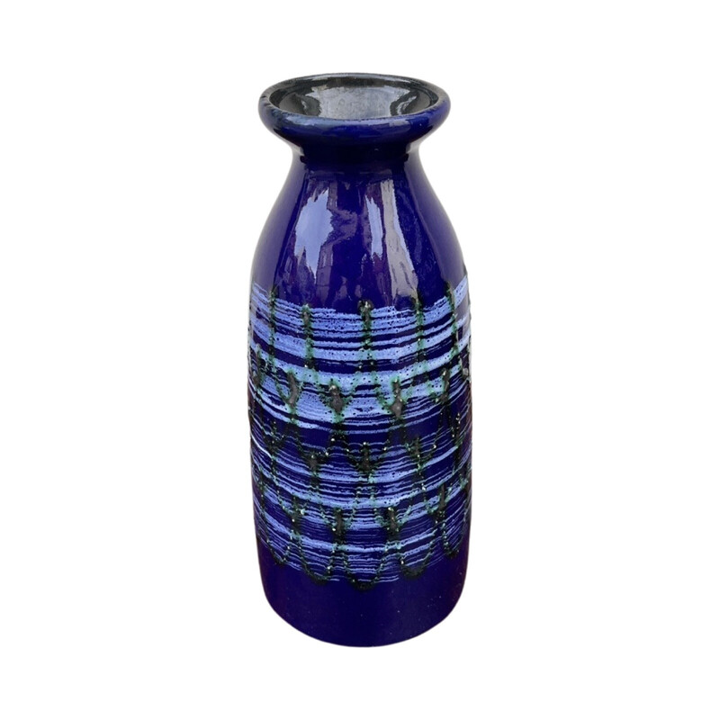Vaso vintage in ceramica blu cobalto per Strehla Keramik, Germania 1960