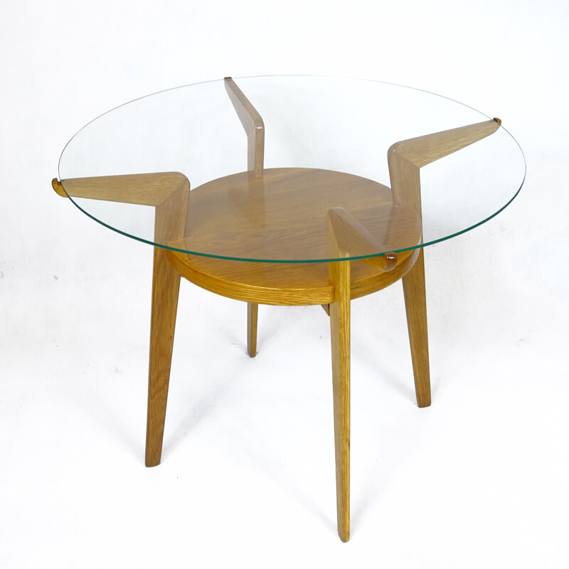 Circular czech beech coffee table by Jitona - 1960s