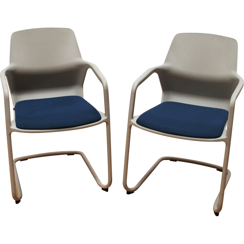 Pair of vintage Metrick office armchairs in metal and plastic for Wilkhann