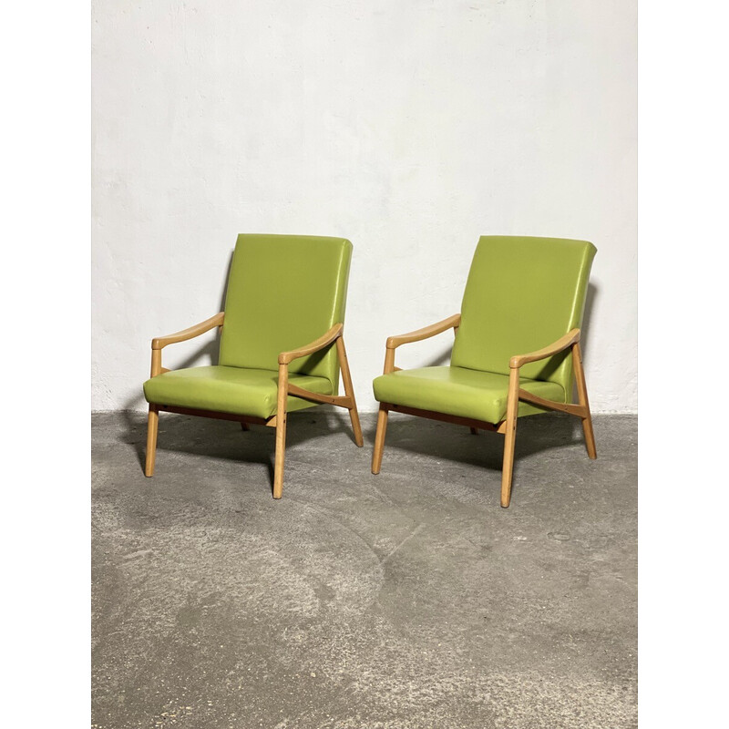 Ein Paar Vintage-Sessel aus grünem Moleskin, 1960
