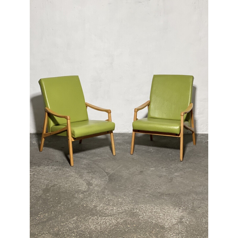 Paire de fauteuils vintage en moleskine verte, 1960