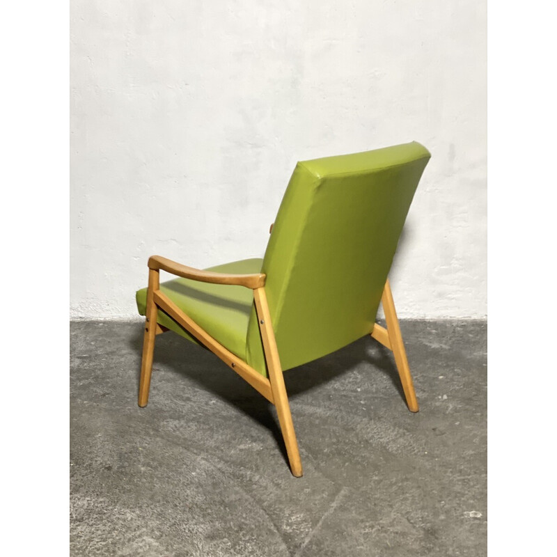 Pair of vintage armchairs in green moleskin, 1960