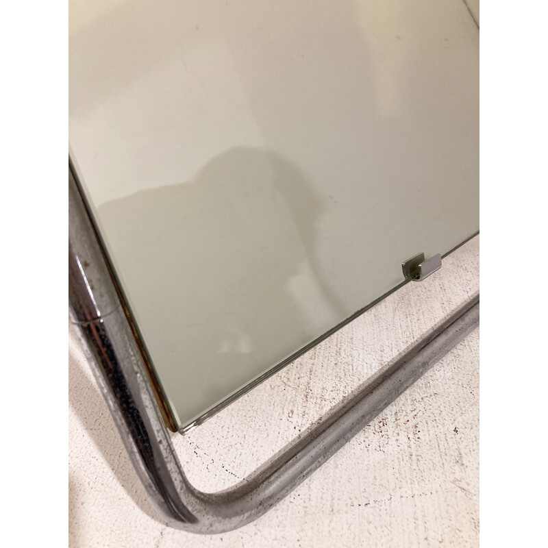 Specchio da tavolo vintage con cornice in acciaio cromato
