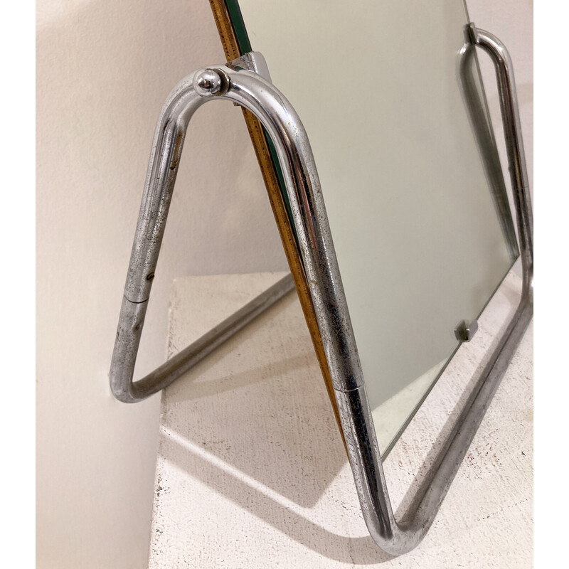 Specchio da tavolo vintage con cornice in acciaio cromato