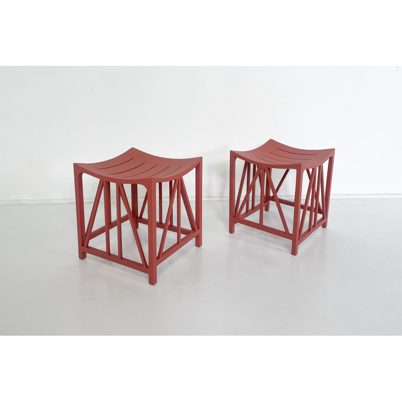 Pair of vintage Tutankhamun model stools in red color