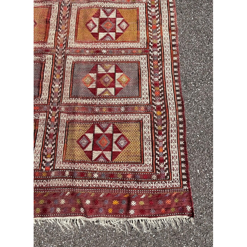 Vintage handgeknoopt wollen kelim tapijt, 1970