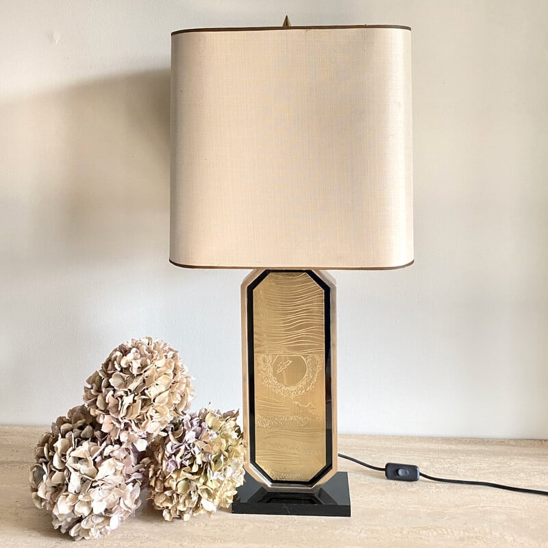 Vintage 23-karat gold and brass table lamp by Georges Mathias for Designo Maho, 1970