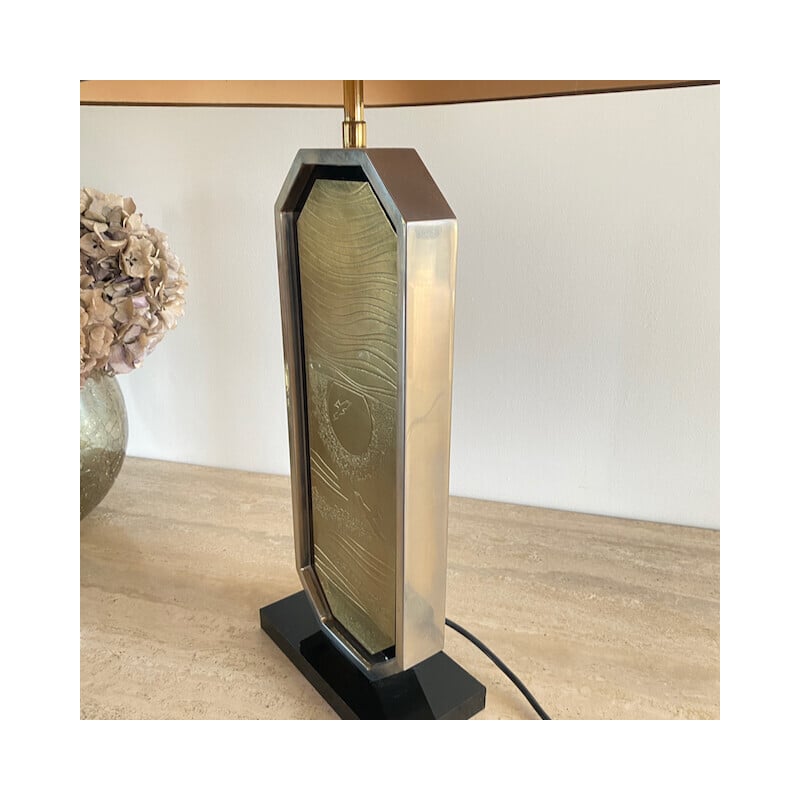 Vintage 23-karat gold and brass table lamp by Georges Mathias for Designo Maho, 1970