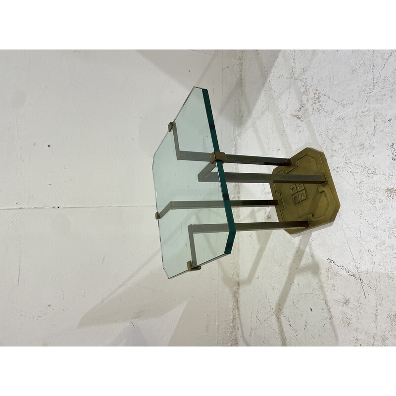 Vintage T18 side table in brass and glass by Peter Ghyczy, 1970