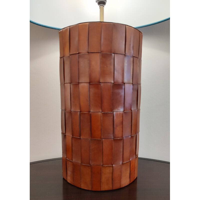 Vintage brown leather table lamp