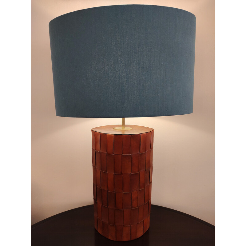 Vintage brown leather table lamp