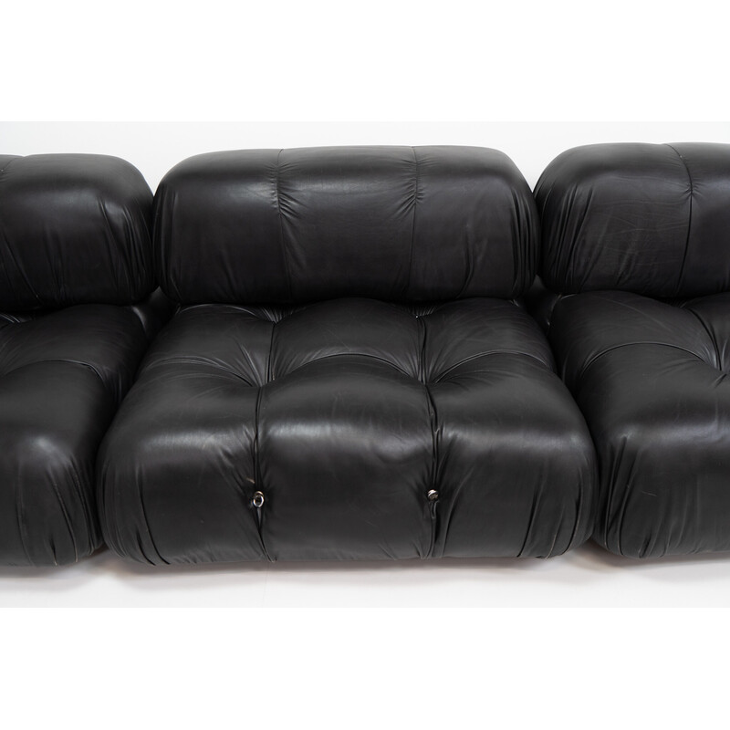 Vintage 3-seater black leather sofa by Mario Bellini for C & B Italia, 1970