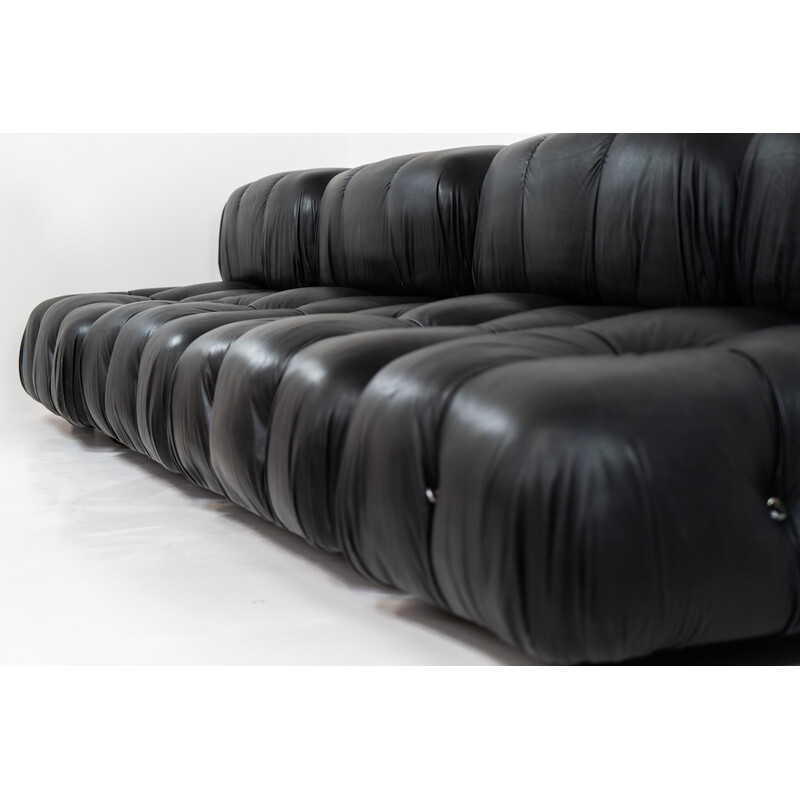 Vintage 3-seater black leather sofa by Mario Bellini for C & B Italia, 1970