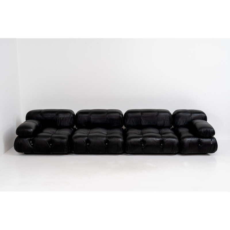 Sofá vintage de 3 plazas en cuero negro de Mario Bellini para C