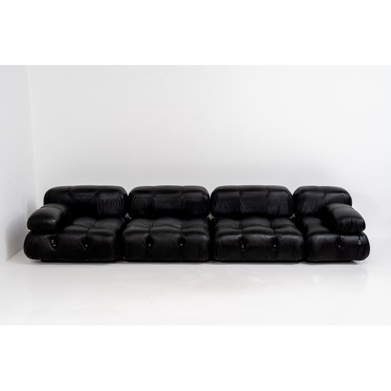 Vintage 3-seater black leather sofa by Mario Bellini for C & B Italia, 1970