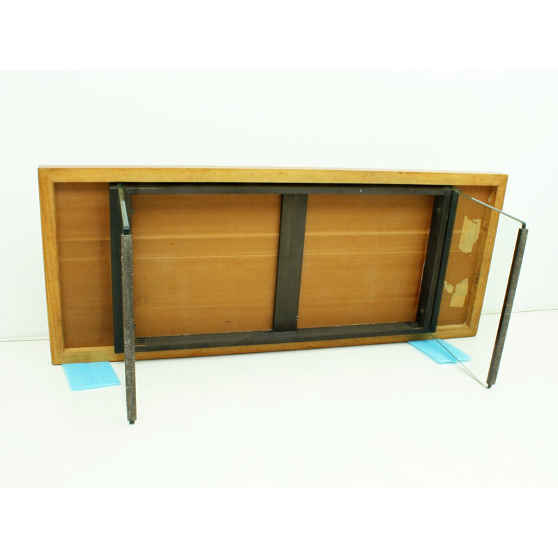 Glass & walnut rectangular coffee table - 1950s