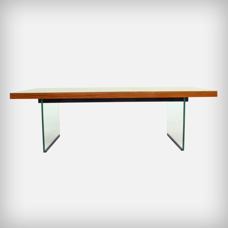 Glass & walnut rectangular coffee table - 1950s