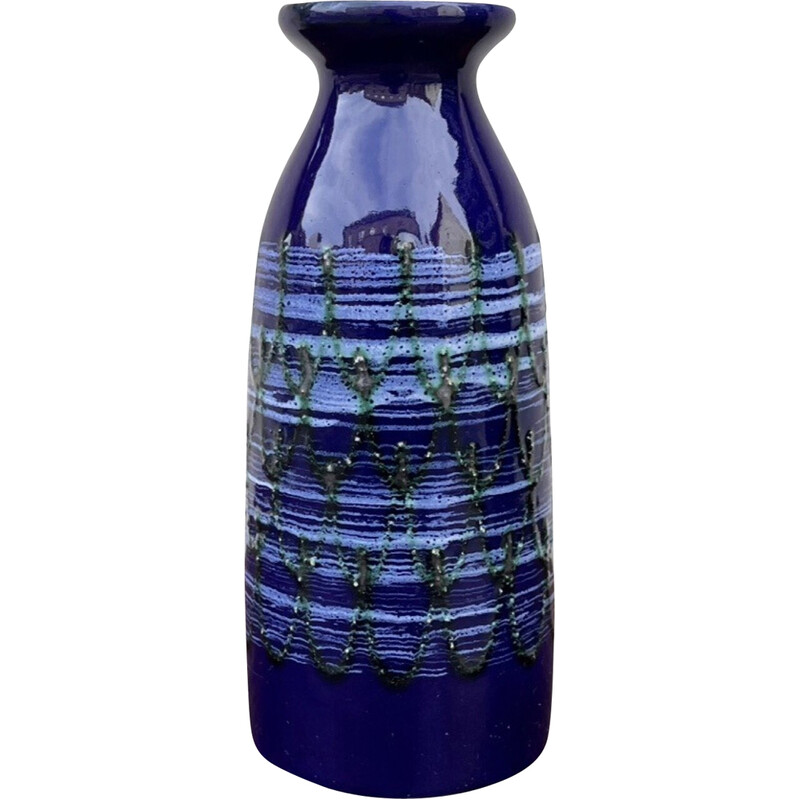 Vase vintage en céramique en bleu cobalt pour Strehla Keramik, Allemagne 1960