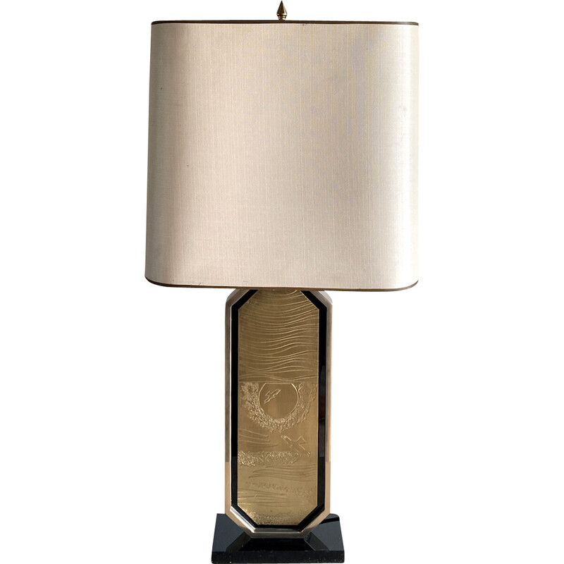 Vintage 23-karat gold and brass table lamp by Georges Mathias for Designo Maho, 1970