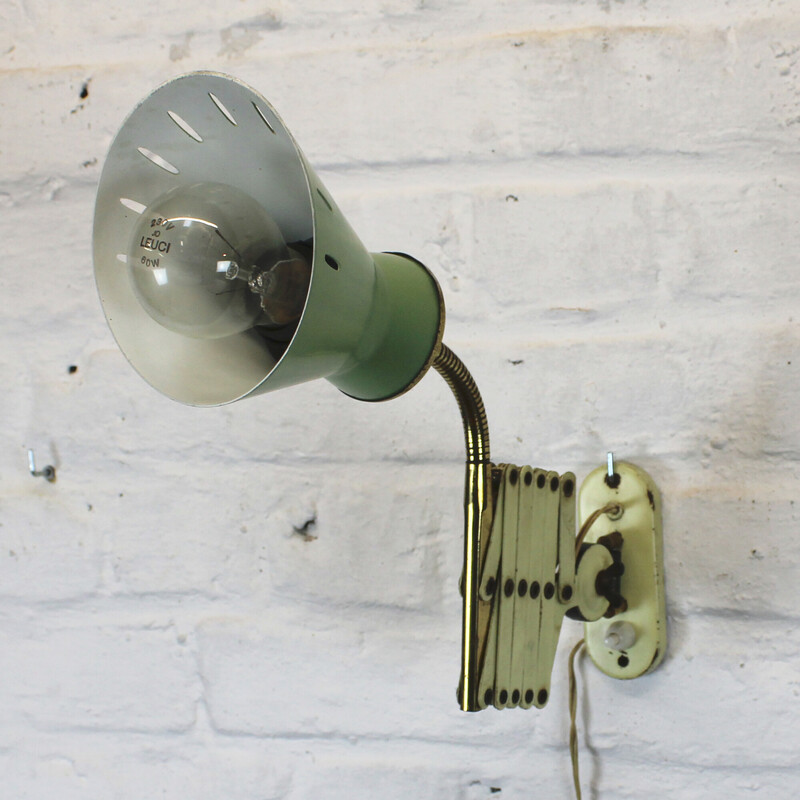 Vintage accordion lamp in lacquered metal and brass, 1950