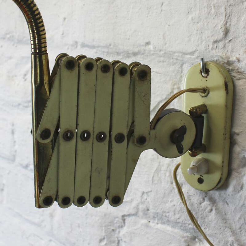 Candeeiro de acordeão vintage em metal lacado e latão, 1950