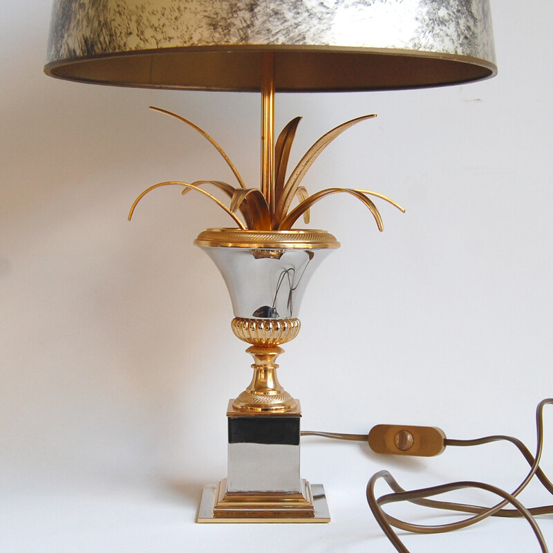 Vintage table lamp in chrome and gold metal for Boulanger, Belgium 1970