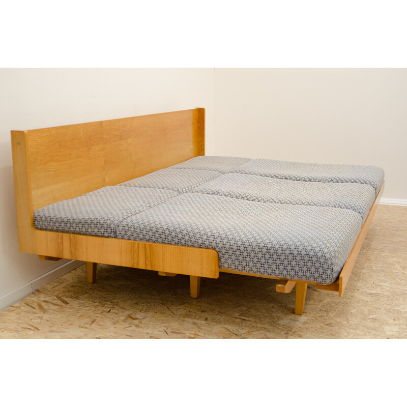 Vintage sofa bed in beech wood and fabric, Czechoslovakia 1960